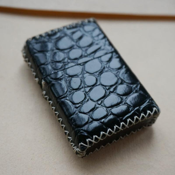 Cool Handmade Black Leather Mens Classic Zippo Lighter Case Standard Zippo Lighter Holder for Men - iwalletsmen