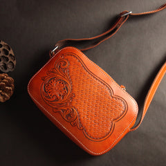 Cool Handmade Floral Tooled Leather Small Postman Bag Messenger Bag Courier Bag For Men - iwalletsmen