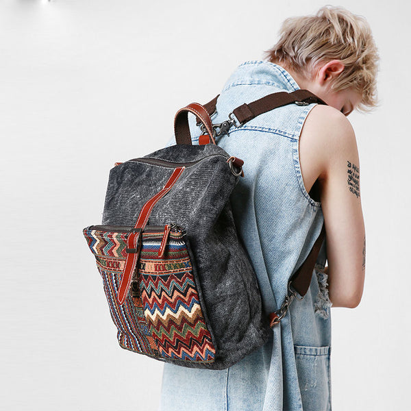 Vintage Canvas Leather Travel Bag Mens Backpack Canvas Canvas School Bag for Men - iwalletsmen