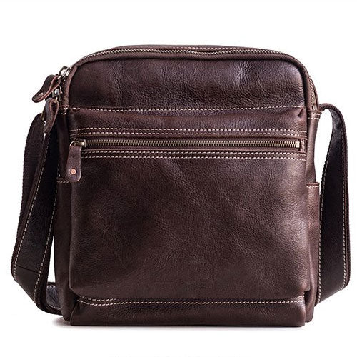 Genuine Leather Mens Cool Messenger Bag Square Bag Chest Bag Bike Bag Cycling Bag for men
