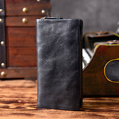 Genuine Leather Mens Cool Long Leather Wallet Bifold Clutch Wallet for Men