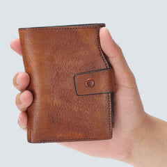 Handmade Mens Cool billfold Leather Wallet Men Small Slim Wallets Bifold for Men