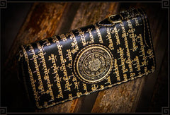 Handmade Leather Tibetan Mens Chain Biker Wallet Cool Leather Wallet Long Clutch Wallets for Men