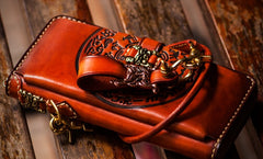 Handmade Leather Mens Tibetan Chain Biker Wallet Cool Leather Wallet Long Clutch Wallets for Men