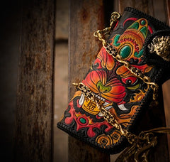 Handmade Leather Monster Mens Chain Biker Wallet Cool Leather Wallet Long Phone Wallets for Men