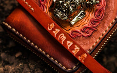 Handmade Leather Tibetan Mens billfold Wallet Cool Chain Wallet Biker Wallet for Men