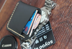 Black Leather Mens Slim Front Pocket Wallets Leather Card Wallet for Men - iwalletsmen