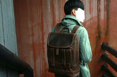 Cool Leather Coffee Mens Backpack Travel Backpacks Laptop Backpack for men - iwalletsmen