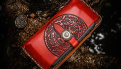 Handmade Leather Tibetan Mens Chain Biker Wallet Cool Leather Wallet Long Clutch Wallets for Men