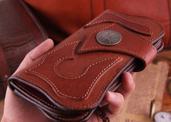 Handmade Genuine Leather Mens Cool Biker Chain Wallet Long Leather Wallet Clutch Wristlet Wallet for Men