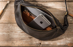 Black Mens Leather Fanny Packs Mens Waist Bag Black Hip Pack Belt Bag Chest Bag for Men - iwalletsmen