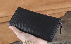 Genuine Leather Mens Cool Long Leather Wallet Zipper Clutch Wristlet Wallet for Men