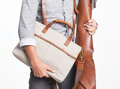Mens Gray Canvas 14inch Briefcase Handbag Work Bag Business Bag for Men - iwalletsmen