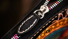 Handmade Leather Tooled Yellow Jambhala Mens Chain Biker Wallet Cool Leather Wallet Zipper Long Phone Wallets for Men