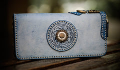 Handmade Leather Mens Tibetan Chain Biker Wallet Cool Leather Wallet Long Clutch Wallets for Men