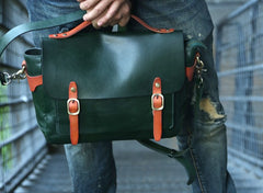 Green Leather Mens Briefcase Messenger Bag Handbag Shoulder Bag for men - iwalletsmen