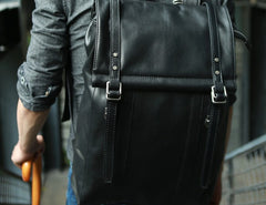 Black Leather Mens Backpack Travel Backpacks Laptop Backpack for men - iwalletsmen