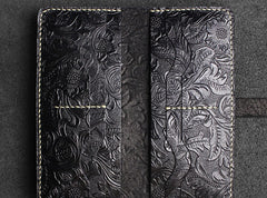 Handmade Leather Floral Mens Cool Travel Long Wallet Card Holder Card Slim Clutch Wallets for Men
