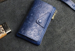 Handmade Leather Floral Mens Cool Key Wallet Wallet Card Holder Small Card Keychain Wallets for Men
