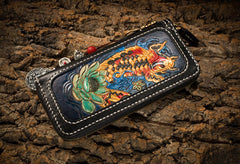 Handmade Leather Carp Mens Chain Biker Wallet Cool Leather Wallet Long Phone Wallets for Men - iwalletsmen