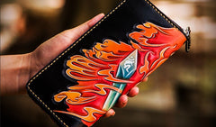 Handmade Leather Men Tooled Acalanatha Cool Leather Wallet Long Phone Clutch Wallets for Men