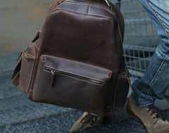 Vintage Coffee Mens Leather Backpack Travel Backpacks Laptop Backpack for men - iwalletsmen