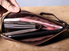 Handmade Genuine Leather Mens Cool Biker Chain Wallet Long Leather Wallet Slim Clutch Wristlet Wallet for Men