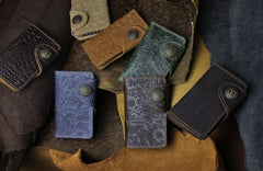Handmade Leather Floral Mens Cool Key Wallet Wallet Card Holder Small Card Keychain Wallets for Men