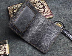 Handmade Leather Floral Mens Cool Slim Leather Wallet Men billfold Wallets Bifold for Men