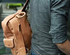 Leather Brown Mens Backpacks Cool Travel Backpack Laptop Backpack for men - iwalletsmen