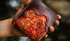 Handmade Leather Chinese Lion Tooled Mens billfold Wallet Cool Leather Wallet Slim Wallet for Men