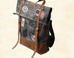 Cool Canvas Leather Gray Travel Bag Mens Backpack Canvas Canvas School Bag for Men - iwalletsmen