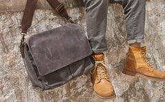 Mens Canvas Gray Cool Side Bag Messenger Bag Canvas Shoulder Bag for Men - iwalletsmen