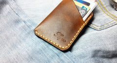 Mens Brown Leather Slim Front Pocket Wallets Leather Cards Wallet for Men - iwalletsmen