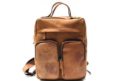 Cool Brown Mens Leather Backpack Travel Backpacks Laptop Backpack for men - iwalletsmen