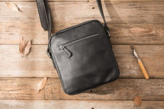 Black Small Leather Mens Shoulder Bags Messenger Bags for Men - iwalletsmen