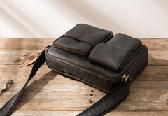 Black Cool Small Leather Mens Messenger Bags Shoulder Bags for Men - iwalletsmen