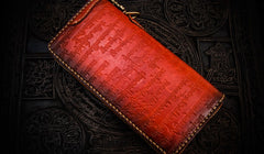 Handmade Leather Tibetan Mens Chain Biker Wallet Cool Leather Wallet Long Clutch Wallets for Men