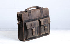Vintage Coffee Leather Mens Briefcases Work Bag Laptop Bag Business Bag for Men - iwalletsmen