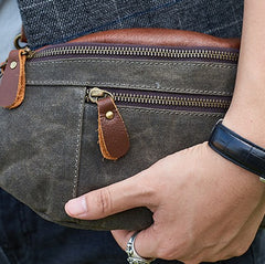 Canvas Leather Mens Fanny Pack Canvas Waist Bag Small Canvas Chest Bag for Men - iwalletsmen