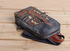 Folk Canvas Mens Sling Bag Vintage Chest Bag One Shoulder Pack for men - iwalletsmen