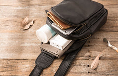 Leather Mens Black Sling Bag Sling Shoulder Bag Sling Backpack for men - iwalletsmen