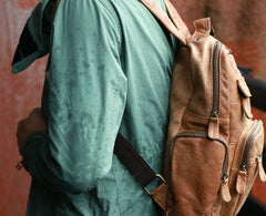 Cool Brown Mens Leather Backpack Travel Backpacks School Backpacks for men - iwalletsmen