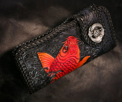 Handmade Leather Carp Mens Chain Biker Wallet Cool Leather Wallet With Chain Wallets for Men