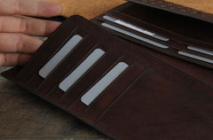 Genuine Leather Mens Cool Long Leather Wallet Zipper Clutch Wristlet Wallet for Men