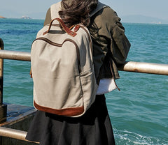 Cool Canvas Leather Mens Backpack Canvas Travel Bag Canvas School Bag for Men - iwalletsmen
