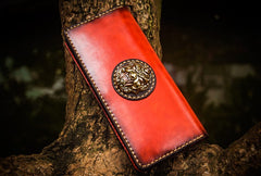 Handmade Leather Men Tooled Cool Leather Wallet Long Phone Wallets for Men