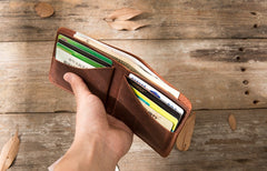 Brown Cool Leather Mens Small Wallet Bifold Vintage Slim billfold Wallet for Men - iwalletsmen
