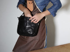 Genuine Leather Mens Cool Small Messenger Bag Sling Bag Chest Bag Bike Bag Cycling Bag for men