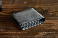 Genuine Leather Mens Cool billfold Leather Wallet Men Small Wallets Bifold for Men